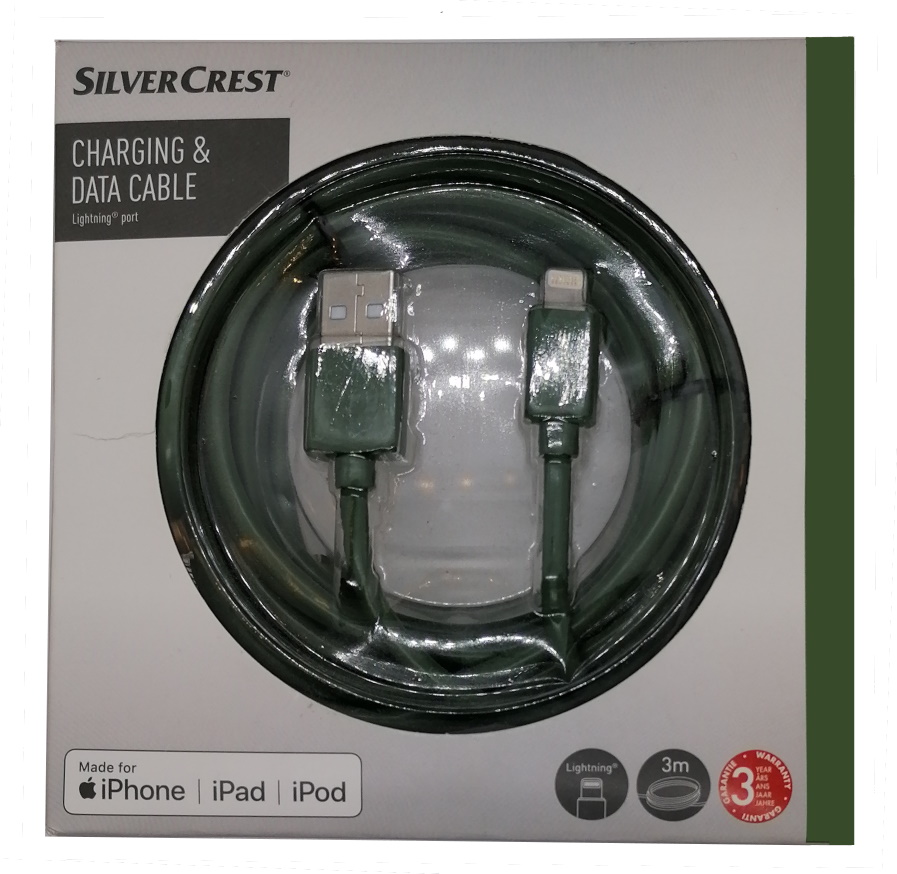 Câble chargeur / donnée usb 3 m Silvercrest pour iPhone, iPad, iPod